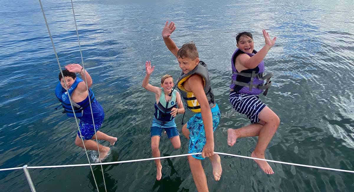 Young campers enjoying a water adventure together